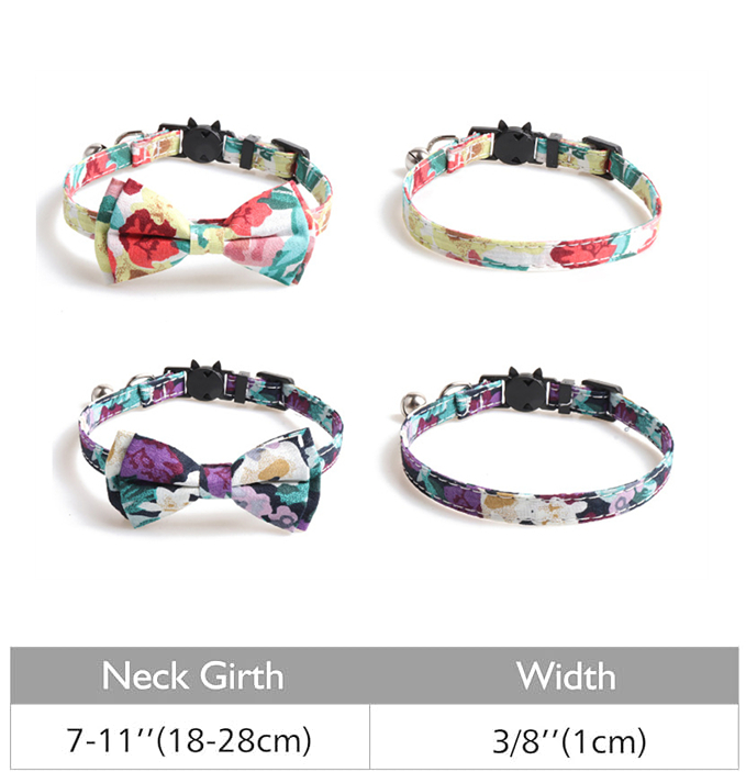 Breakaway Cat Collar with Bow Tie and Bell Floral Oil Painting Style Cat Kitten Collar with Removable Bowtie Adjustable Safety Collars for Girl Cats B