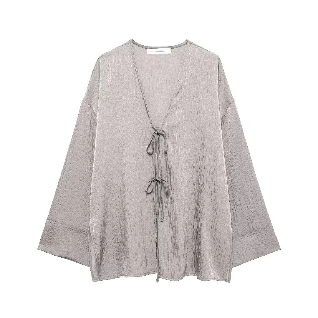 TRAF Satin Casual Blouses Woman Tied Summer Womens Tunic Oversized Shirts and Blouses for Women Long Sleeve Lady Blouses 250313