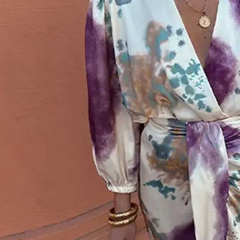 Urban Sexy Dresses 2025 Women Fashion Tie Dye Printed Blouse Skirt Sets Chic Lady Casual v neck Blouse and Skirt 2pcs set dr Y240312Y4L8