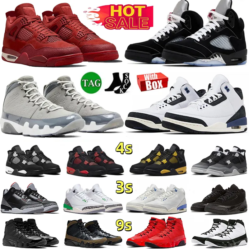 with box 4s 3s 9s Basketball Shoes 5 Metallic Reimagined Sail 4 Military Black Cats Fear White Thunder Bred 9 cool grey lucku shorts Flu Game Men trai