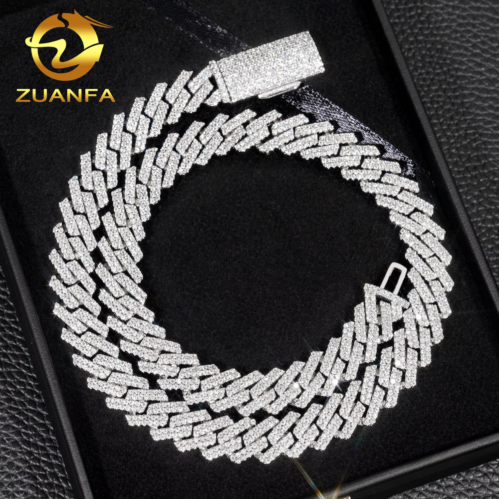 Bulk Stock Best Selling Pass Diamond Tester 925 Solid Silver 12mm Two Rows Iced Out Hip Hop VVS1 Moissanite Miami Cuban Link