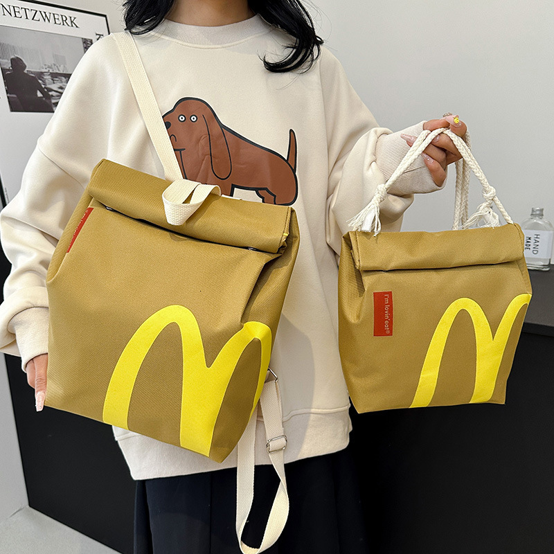Mcdonald s Backpack 2025 New Letter Printed Paper Backpack Fashion Designer Personalized Backpack Trend Outdoor Leisure Storage Bag
