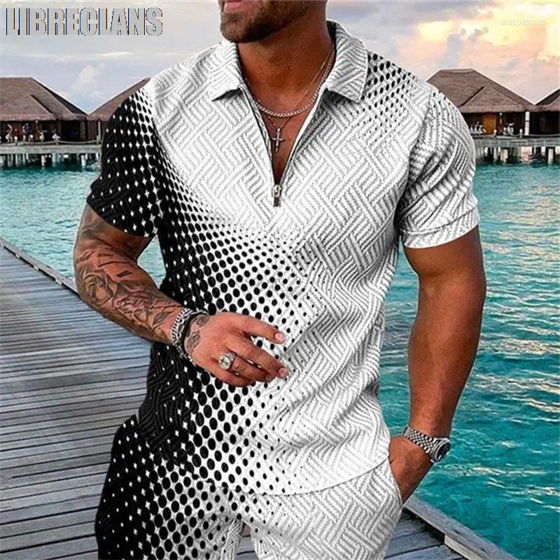 Men's Polos Summer Sportswear Casual Beach Short Sleeved Polo Shirt And Shorts Set Two-piece Clothing Street