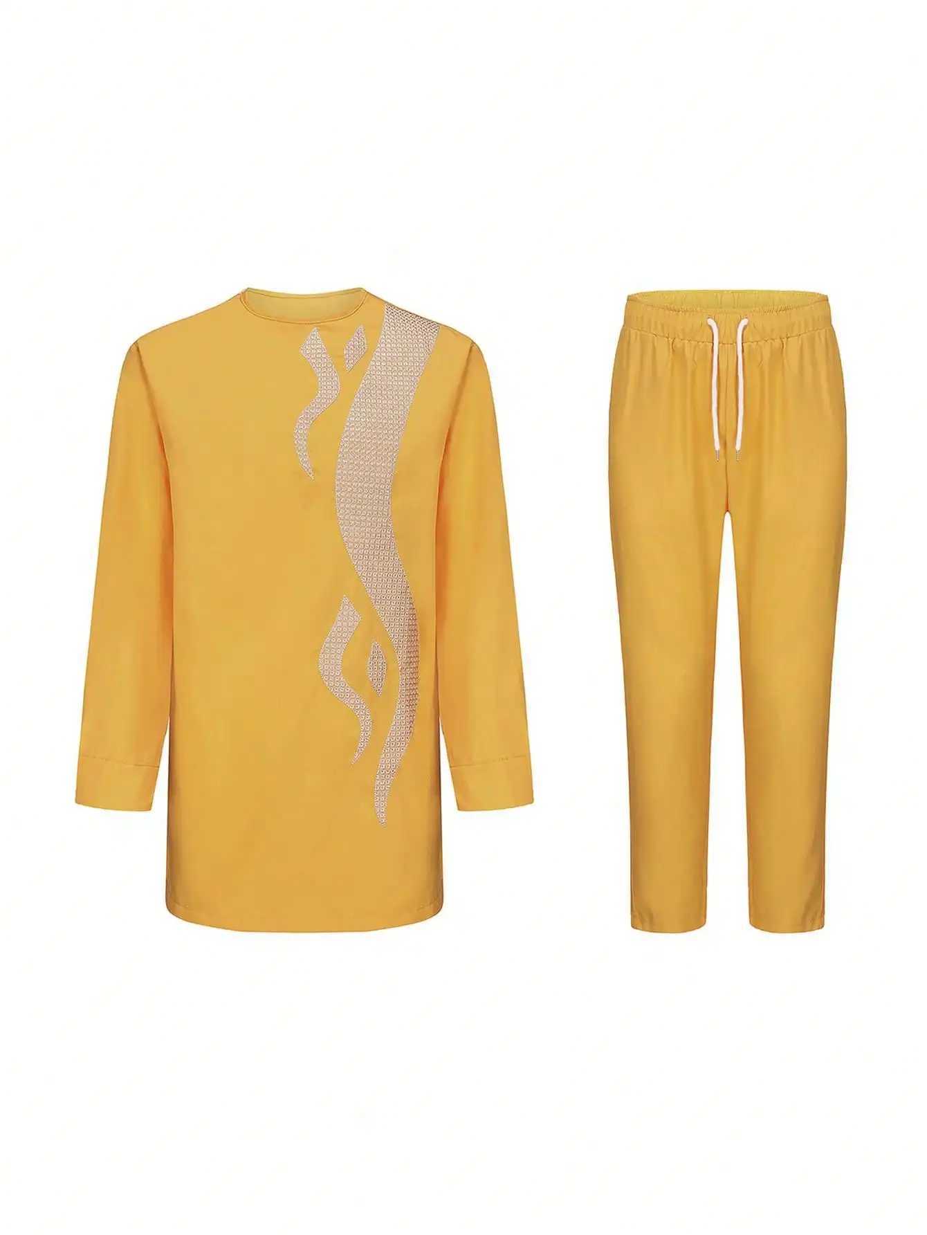 African Mens Embroidered Temos Two Piece Set Top Mens Wear Ethnic Leisure Style Wedding Evening Dress Mens Wear X250313