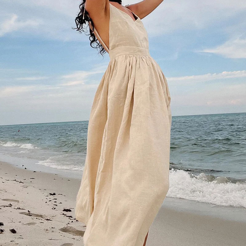 2025 Spring New Women's Style Sexy Bareback V-Neck Strap Dress 661