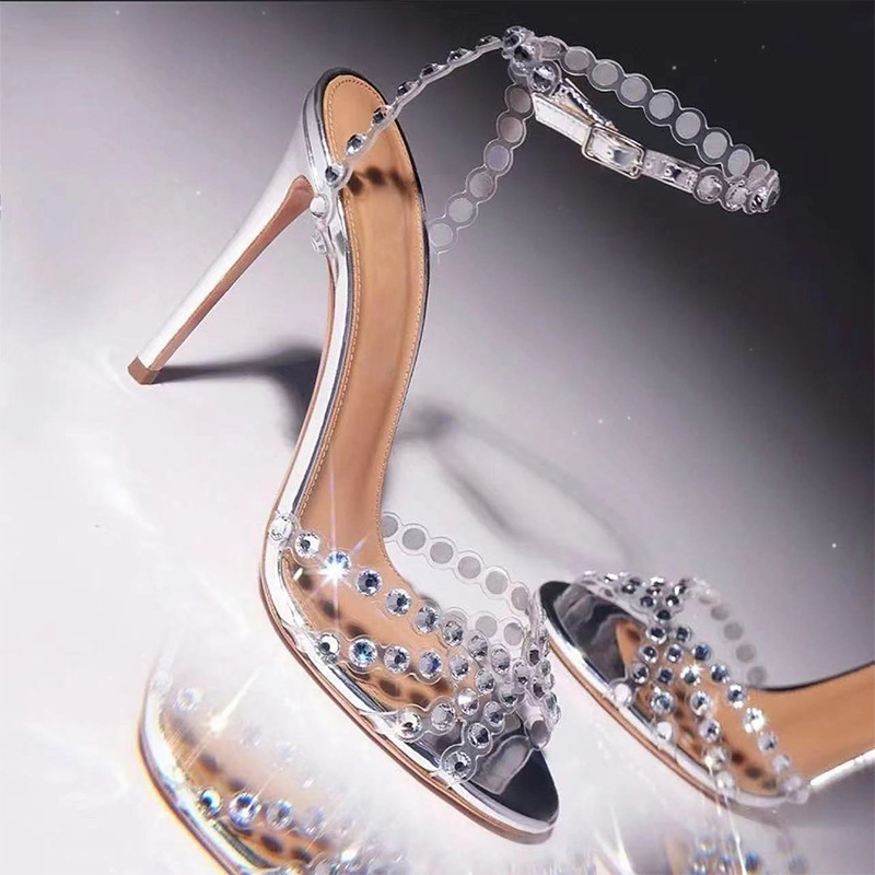 Thin-High Heel Stiletto Shoes for Ladies - Sparkling Crystal Accents & Elegant Design