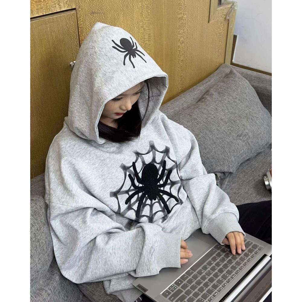 Dark Sweatshirt Men's and Women's Hoodies Gothic Couple Harajuku Large Spider Print Zipper Sweater gift for man