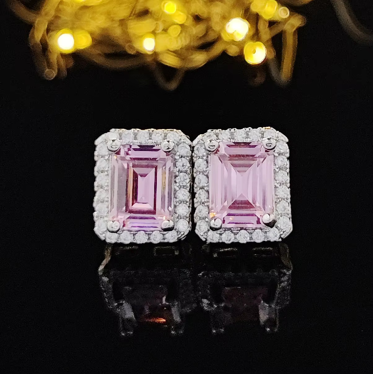 Pass Diamond Tester Pink Vvs Moissanite Diamond Earrings Iced Out Baguette Cut 925 Silver Valentines Day Earrings for Women