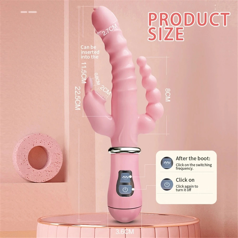 LicklIp 3 In 1 Dildo Rabbit Vibrator Tongue Licking Double Rod Masturbation Anal Clit Sex Toys for Women 250313