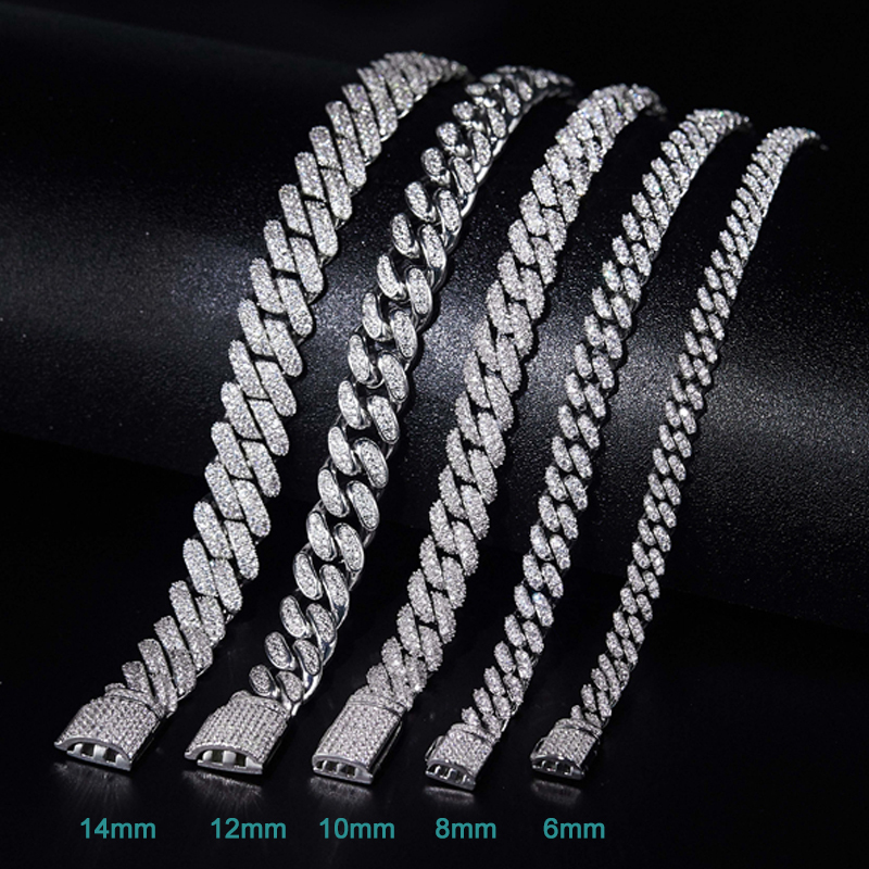 KNOBSPIN All Moissanite Cuban Hip Hop Bracelet for Men 6mm 8mm Full Diamond with GRA 925 Sterling Silver Teen Girls Chain