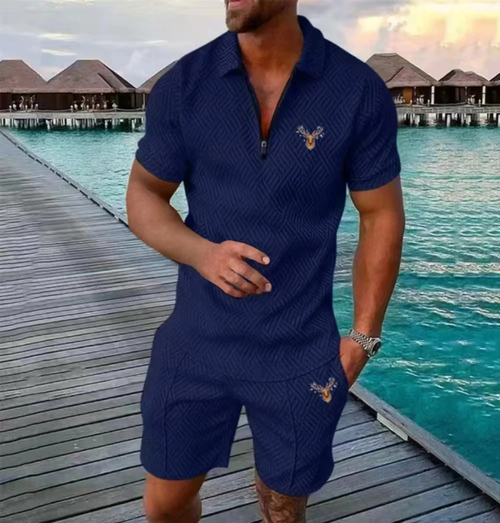 Mens fashion leisure beach short sleeve animal print suit lapel zipper breathable a variety of style 250313
