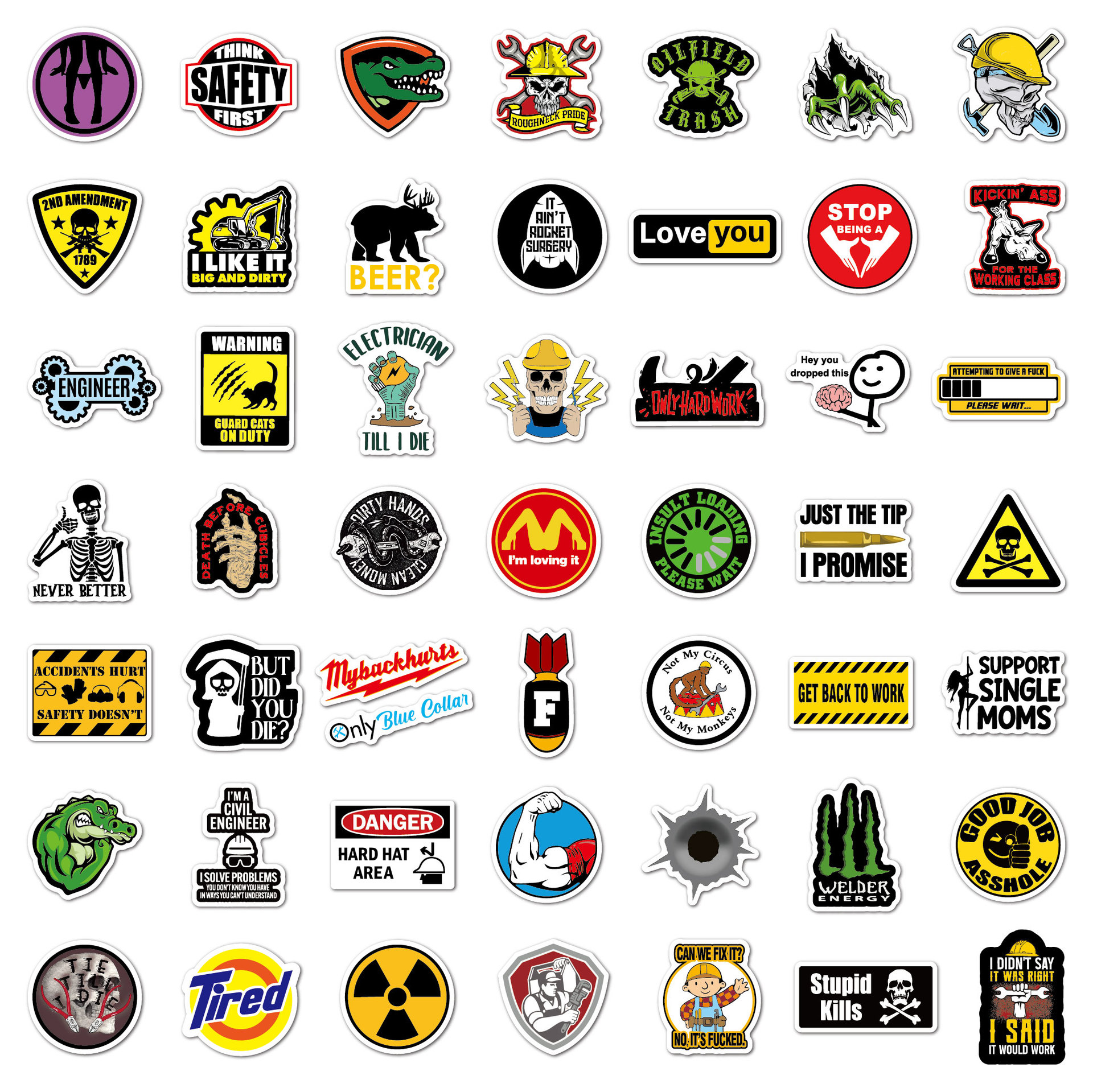 50pcs/lot Safety Helmet Stickers Waterproof Graffiti Warning Decales Decoration for Car Motor Computer Skateboard Luggage Helmet Sticker