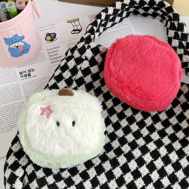 Mini Fruit Apple Cute Plush Coin Wallet Pearl Key Storage Bag Holiday Party Gift