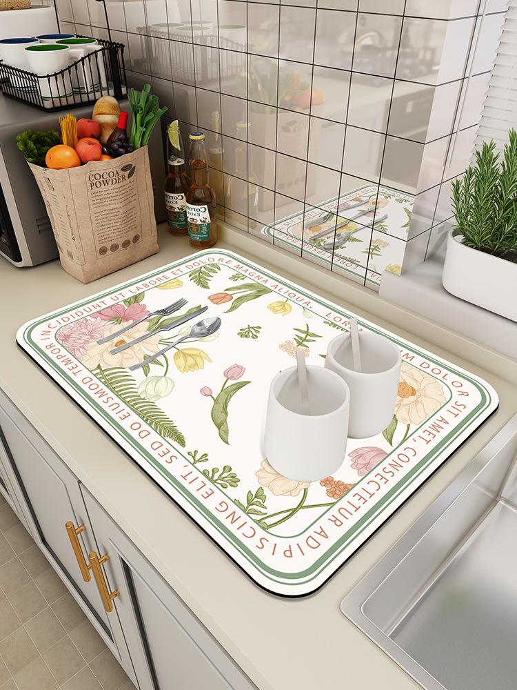 Drain pad countertop diatom mud absorbent pad bowl and dish water control pad desktop insulation tea mat Z9QQ01