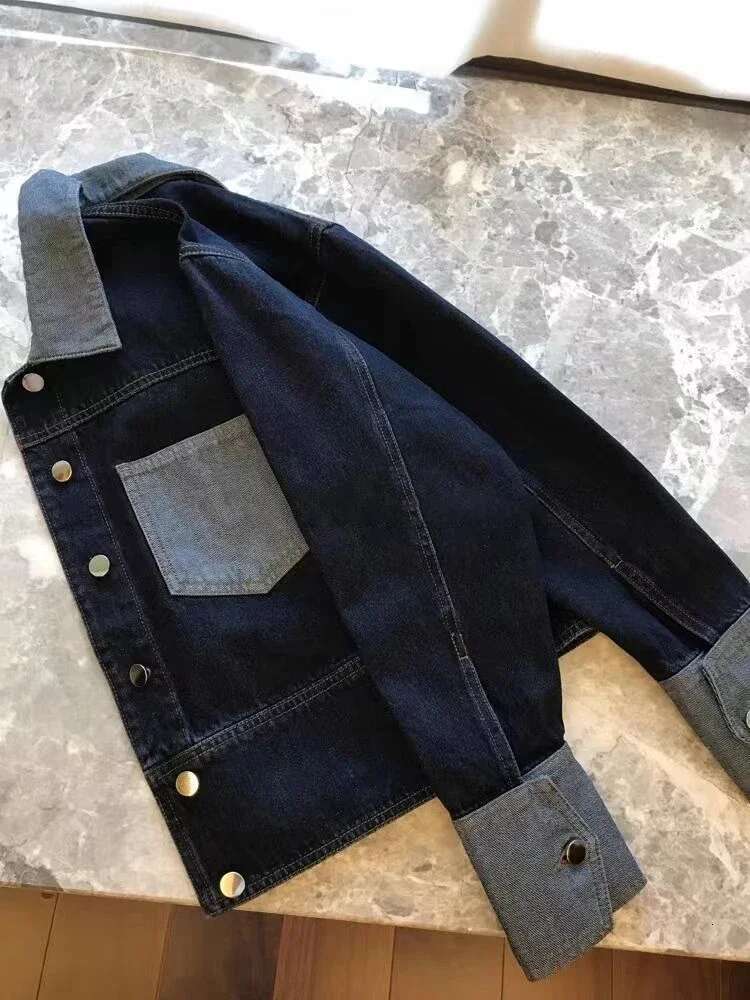 Retro Contrasting Color Laple Denim Jacket For Women Autumn New Loose Single-Breasted Coats Casual Versatile Short Top