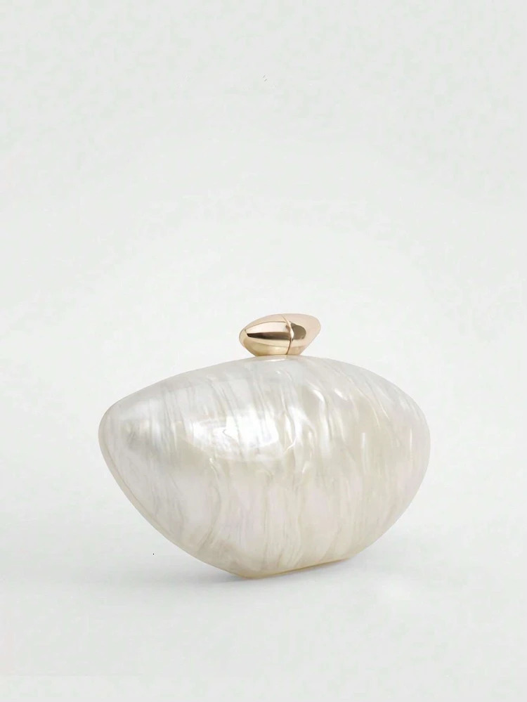 Acrylic egg shape clutch bag women er evening party cute Pearl shell purse ivory pink gold handbag 250305