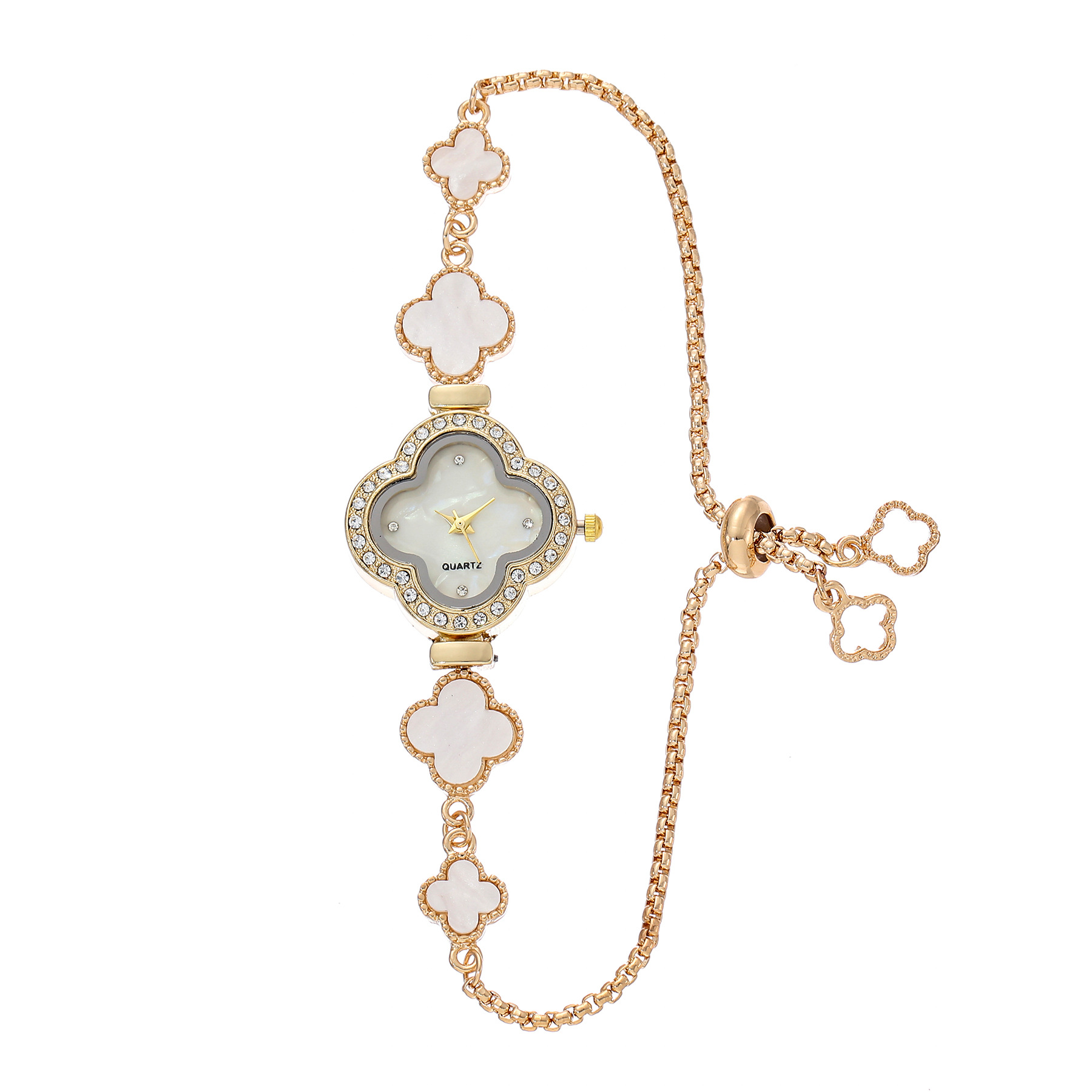 Four leaf clover quartz watch temperament light luxury diamond inlaid womens watch niche flower shaped bracelet womens watch
