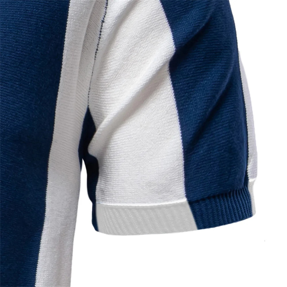 summer mens breathable striped contrasting polo shirt casual short sleeved knitted comfortable fit 250313
