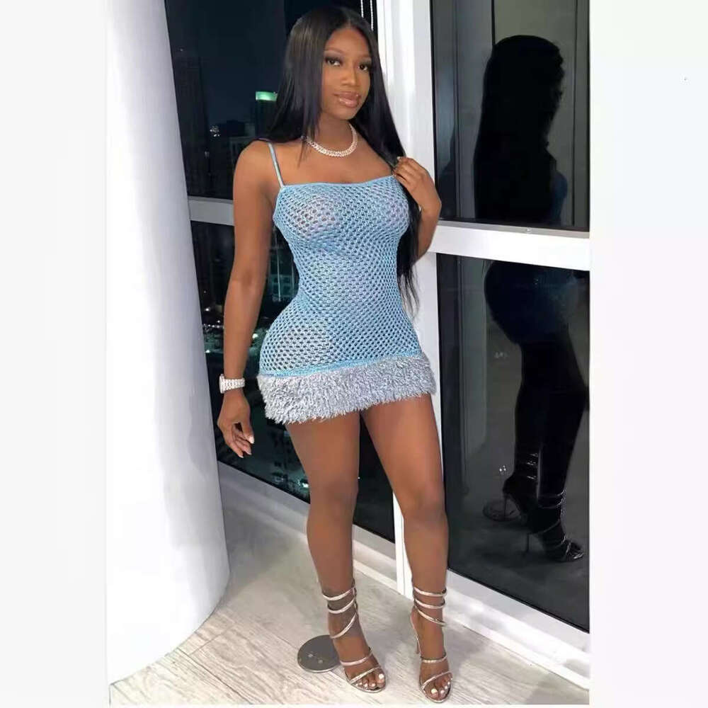 New Suspender Sexy Nail Bead Hot Stamping Bag Buttocks Bright Mesh Hollow Dress