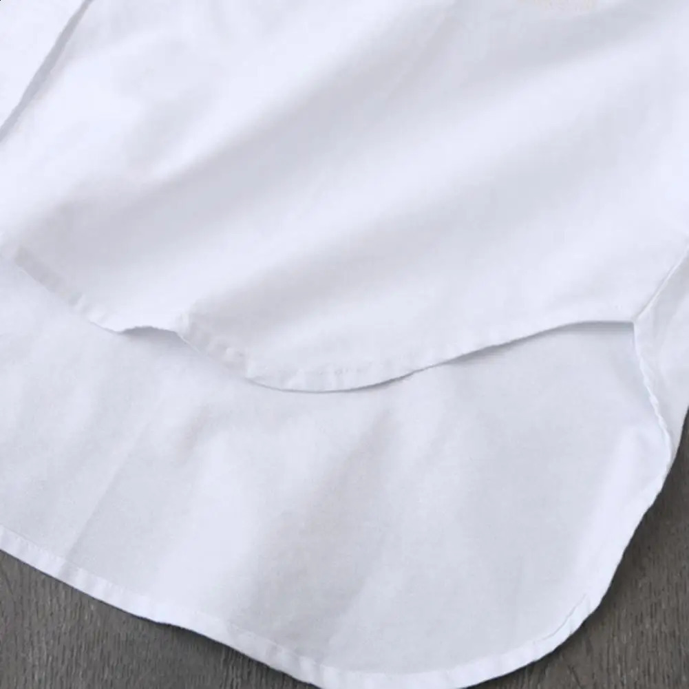 Women Top Solid Color Loose Irregular Hem Shirt Turn-down Collar Single-breasted Cardigan Long Sleeves Mid Length Lady Shirt 250313