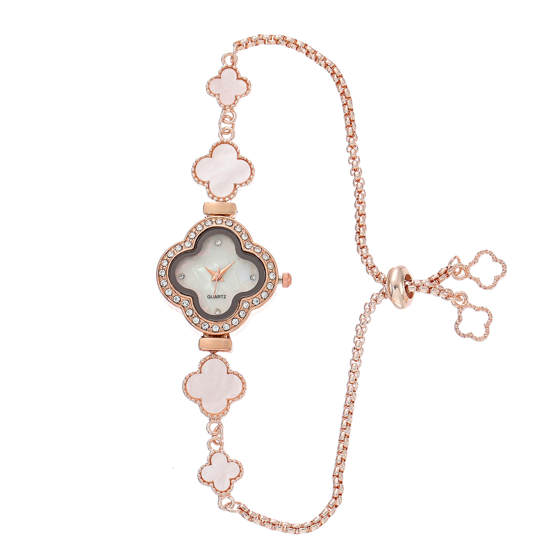Four leaf clover quartz watch temperament light luxury diamond inlaid womens watch niche flower shaped bracelet womens watch