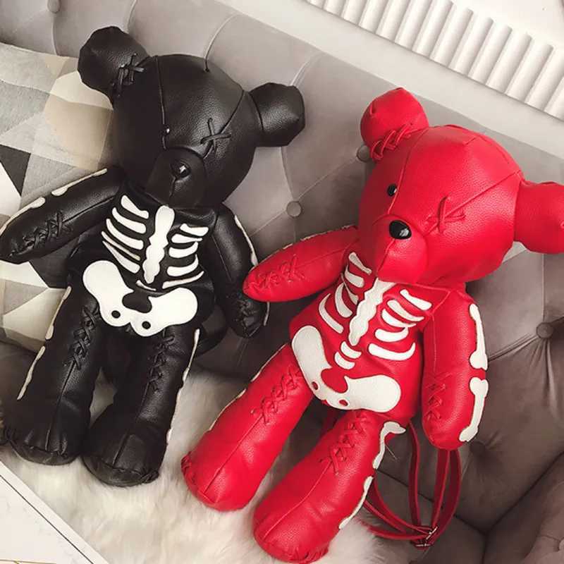 62cm Skeleton Bear Female Backpack Designer Casual Personality Skull Stitches Backpack Doll Cute Red Black Bears School BagT250313
