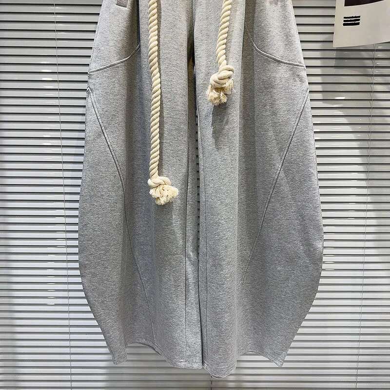 DEAT 2024 Autumn New Arrival Fashion Women's Woven Bandage Design Loose High Elastic Waist Wide Leg Casual Pants 33A1851