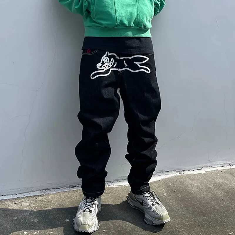 2024 Pantolon Y2K Street Clothing Flying Dog Printed Pocket Jeans Mens Harajuku Fashion Hip Hop Cowboy Trouser Vaqueros X250313