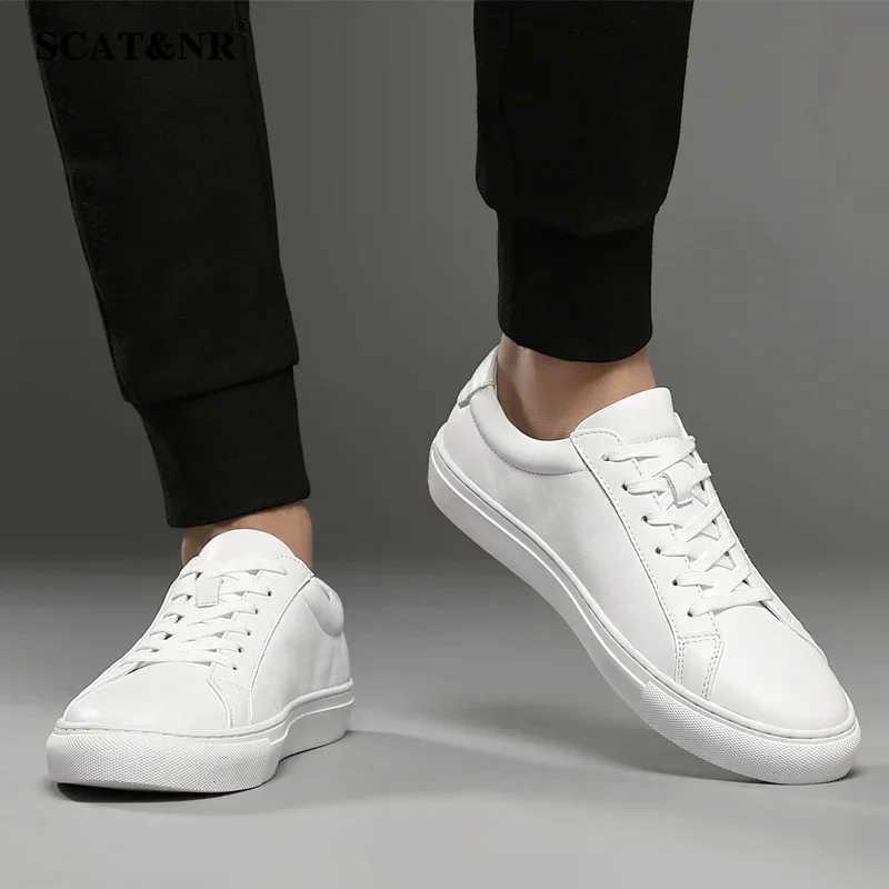 Spring Summer White Genuine Leather Mens Shoes Mens Casual Shoes Mens Sneakers Mens Flat Shoes Board Shoe Wedding Y250312