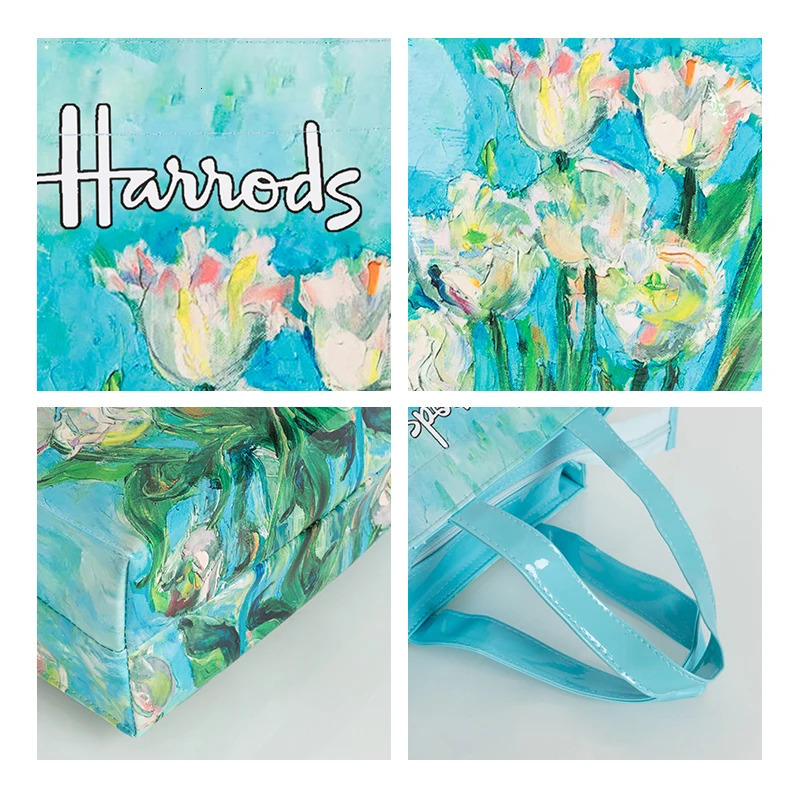 Womens Floral Printed PVC Shopping Purse Big Summer Eco Tote Beach Handbags Large Casual Student Bookbag 250305