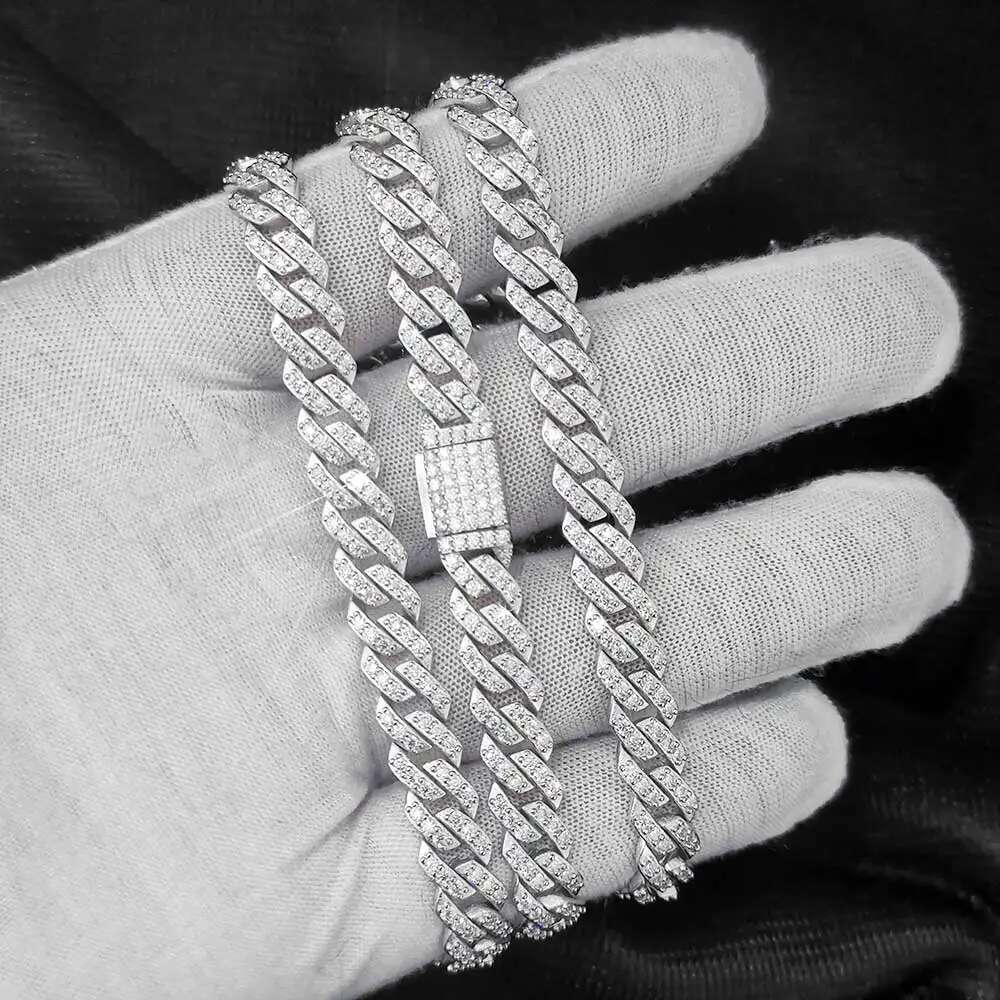 2025 Custom Hip Hop Full Moissanite Cuban Chain Necklace For Women 8mm All VVS Dia Sterg Sier Bg Iced Out Jewelry