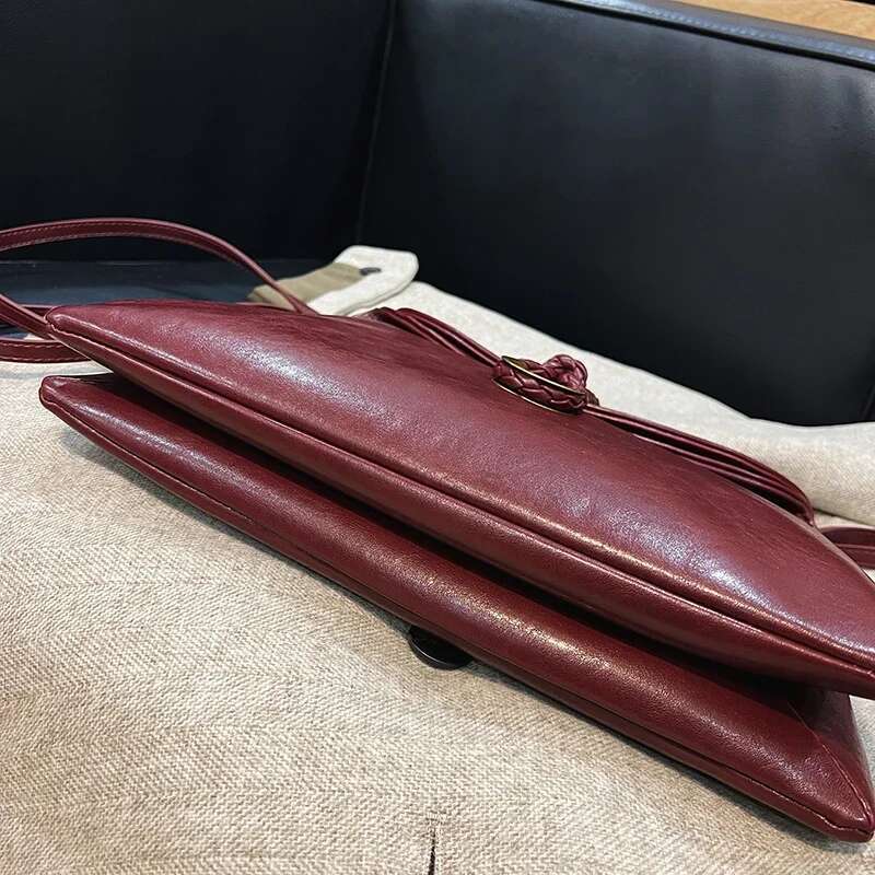 Meet You Winter Trend Vegetable Tanned Leather Envelope Clutch Women Large Capacity Solid Color Soft Shoulder Messenger Bag