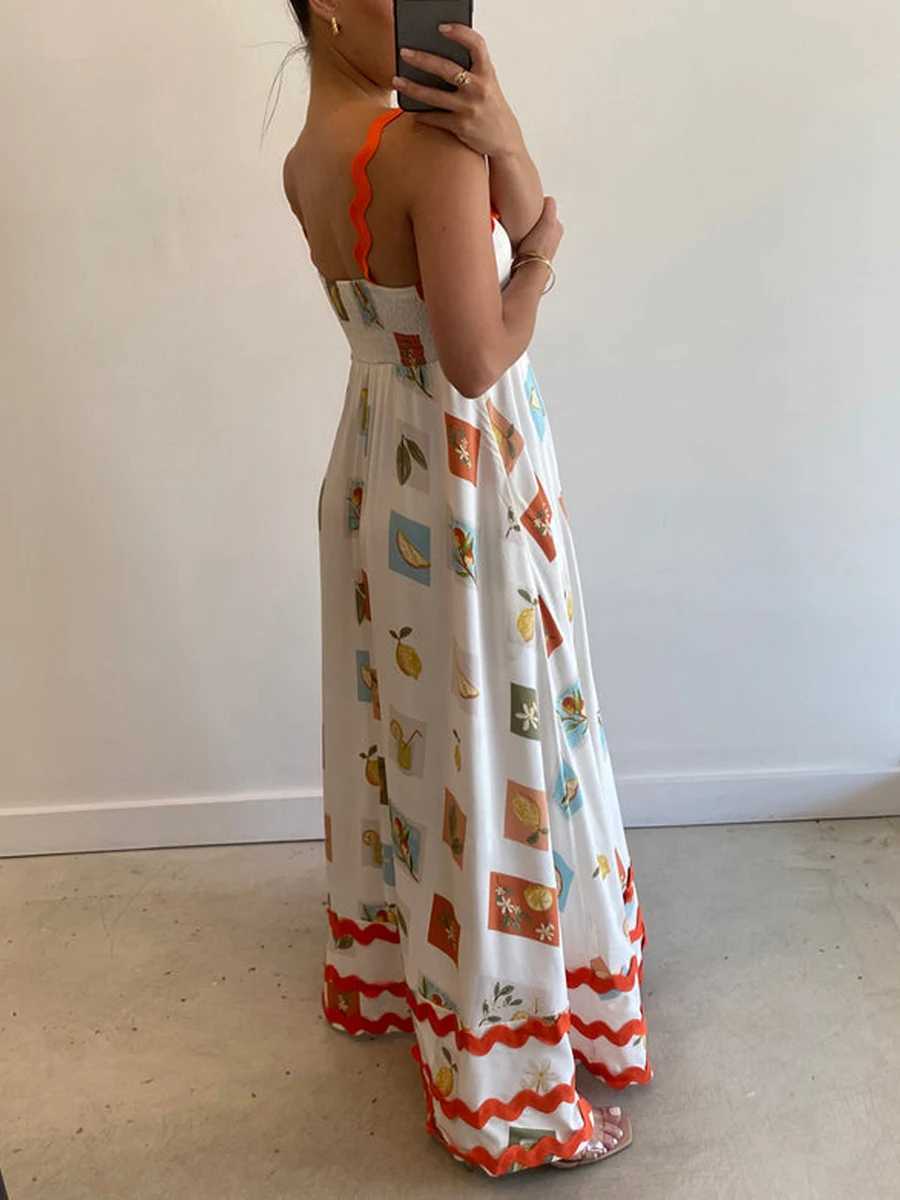 Urban Sexy Dresses Womens Long Cami Dr Floral/Leopard Print Slvel Square Neck Back A-Line Ric Rac Dres Party Beach Vacation Sundr Y240312DJCM