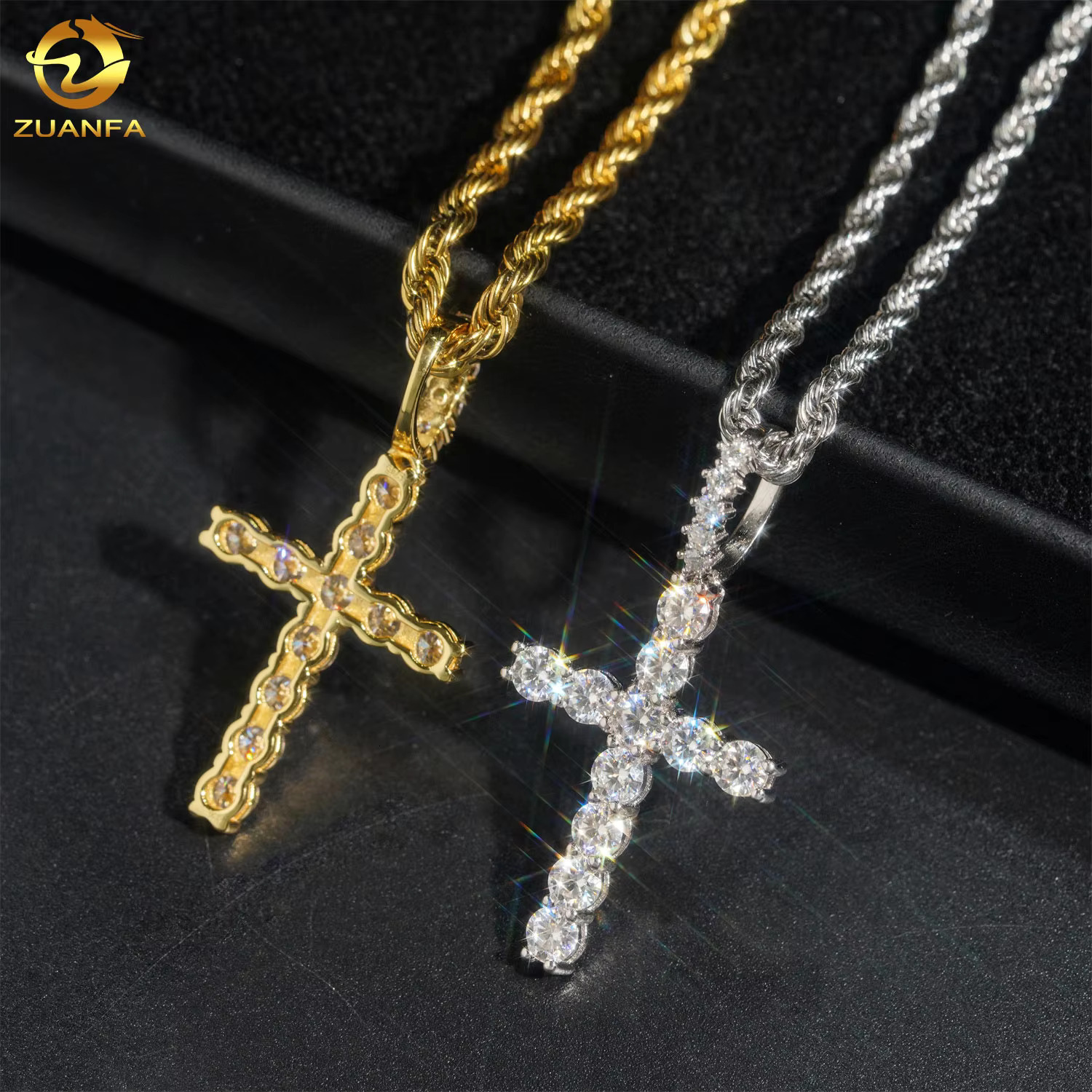 Custom Moissanite Diamond Fine Jewelry 925 Sterling Silver Iced Out Pendant Necklace Chain Hip Hop Cross Pendant