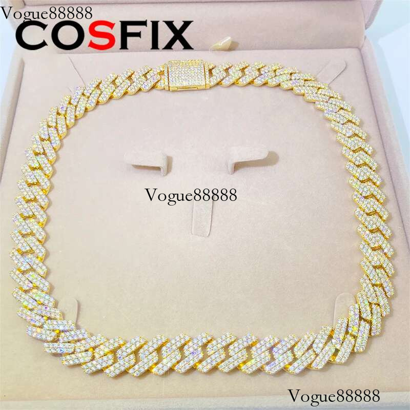 2025 Real Moissanite Cuban Choker Necklace, stylish men's and women's 8/10/12/15mm S Sterg Sier Hip Hop Dia Tennis necklace
