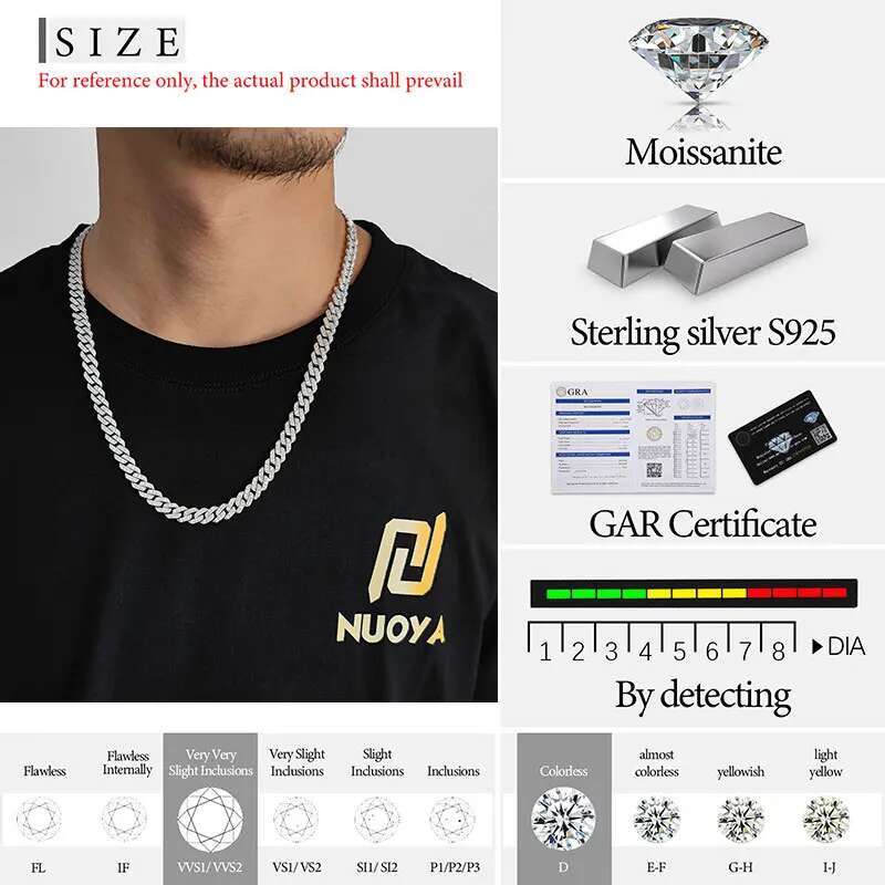 2025 Custom Hip Hop Full Moissanite Cuban Chain Necklace For Women 8mm All VVS Dia Sterg Sier Bg Iced Out Jewelry