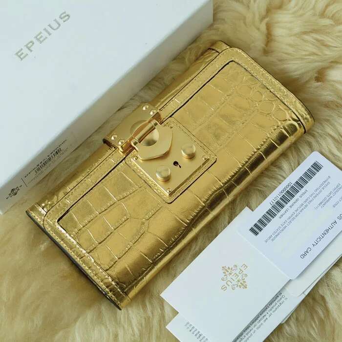 2024 New Designer Cow Gold Women Long Wallet Fashion Genuine Leather Lady Purse High Grade Large Capacity Money Bag 45