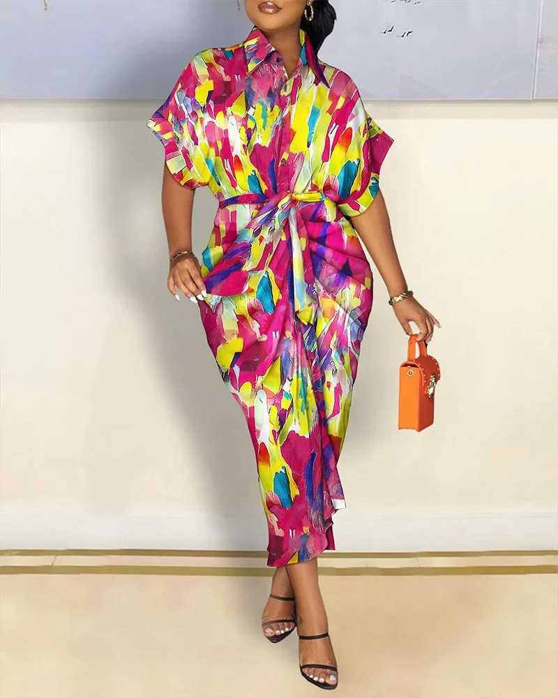 Urban Sexy Dresses Womens Bohemian Dr Summer Collar Single Chest Button Irregular Long Dr Womens Sexy Letter Printed Maxi Dress Y240312VHQL