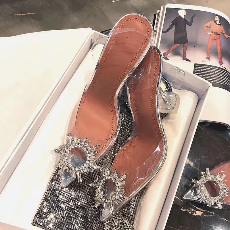 Fashion Rhinestones Bowknot Women Pumps Sexy clear PVC Slingback High heels Jelly Shoes Summer Ladies Wedding Bridal Shoes 250312