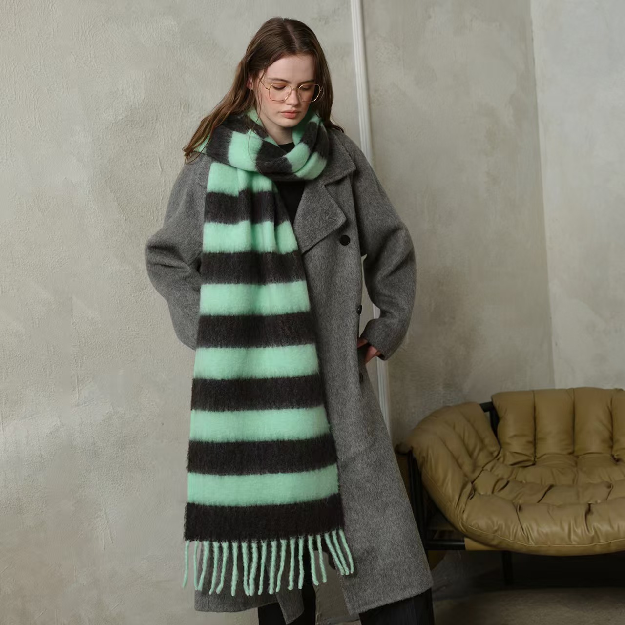 T277 new acrylic cashmere plaid scarf female tassel autumn and winter thick warm neck shawl