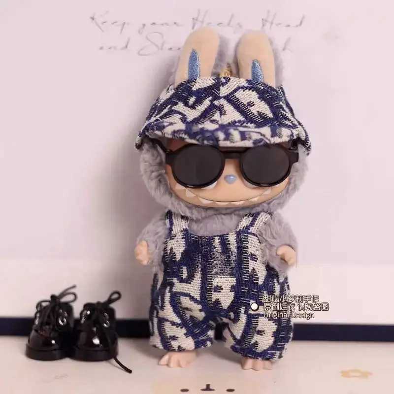Hot Sale 17cm Labubu Cute Printed Denim Dress High-End Custom Handmade Vinyl Doll Toy Clothes Mini Camellia Shoes Festival GiftT250313