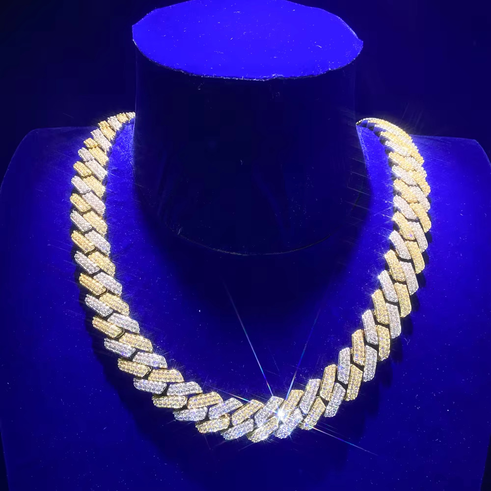 Wholesale Hip Hop Design New 3 Row 24K Gold Baguette Chain 925 Silver Cuban Moissanite Link Chain for Men