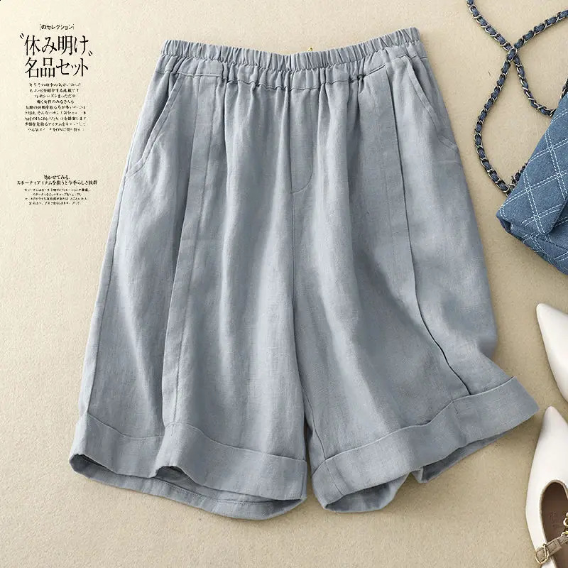 Vintage Cotton and Linen Summer Shorts Lady Patchwork Wide Leg Pants Loose Straight Leg Pants Casual Solid Color All-match Pants 250313