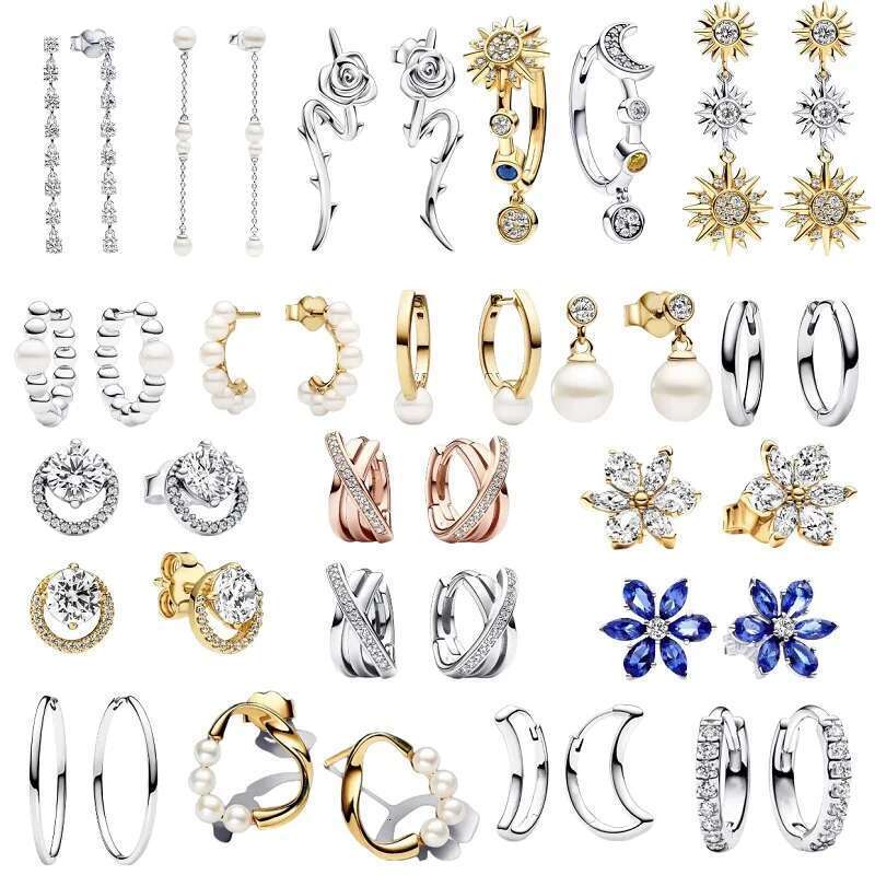 925 Sterling Silver Sparkle Timeless Love Rose Two-Tone Sun And Moon Earrings Beautiful Anniversary Gift For Women Jewelry