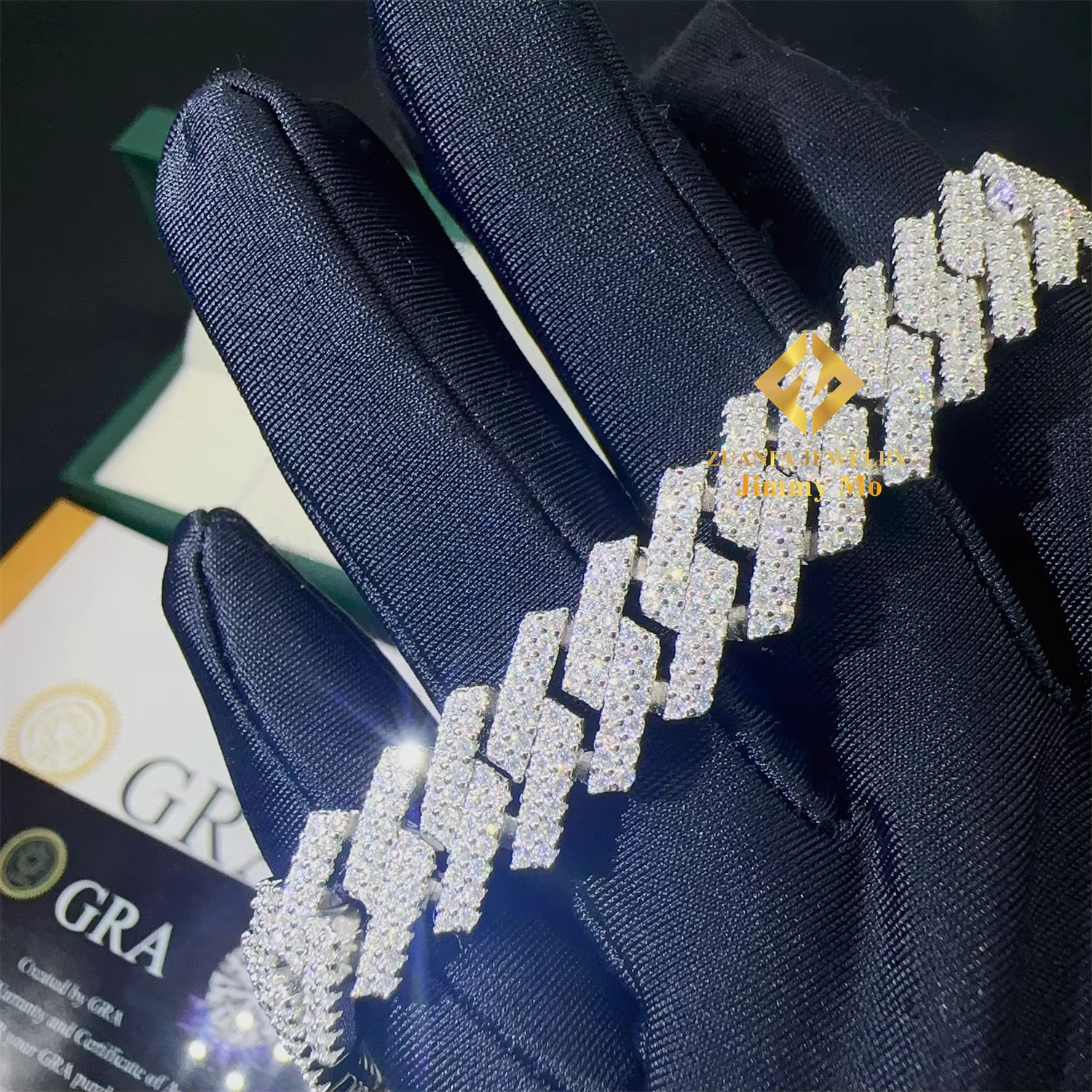 Bulk Stock Best Selling Pass Diamond Tester 925 Solid Silver 12mm Two Rows Iced Out Hip Hop VVS1 Moissanite Miami Cuban Link