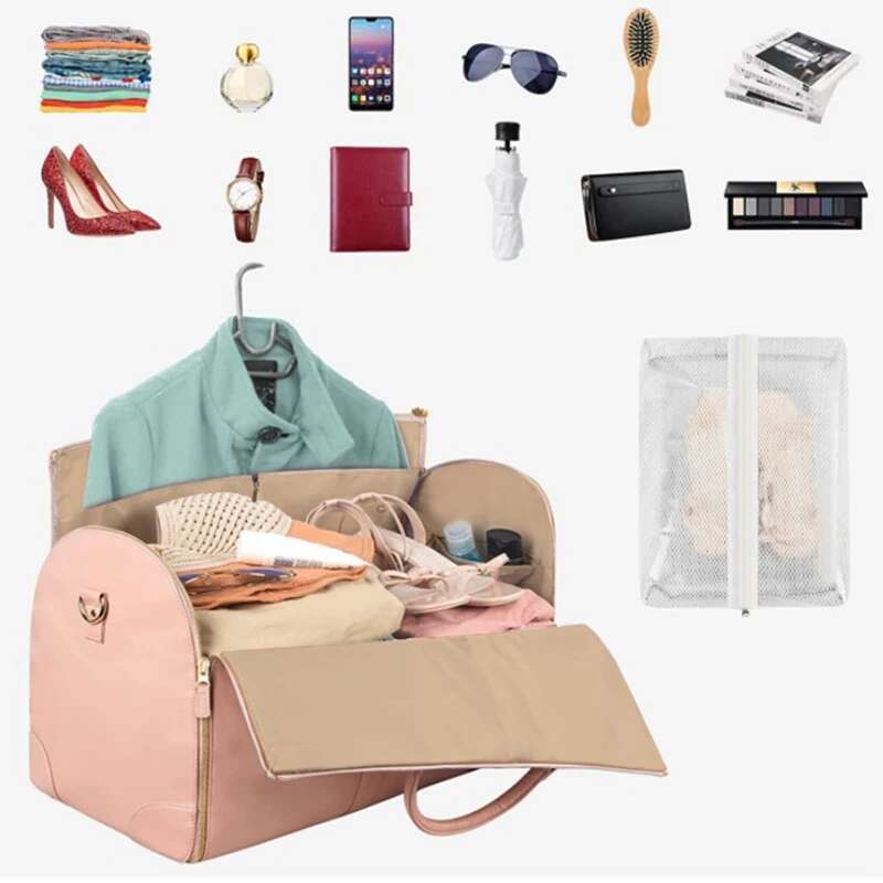 1Pc Foldable Convenient Carry-On Clothing Large PU Leather Duffel Women's Business Travel Bag