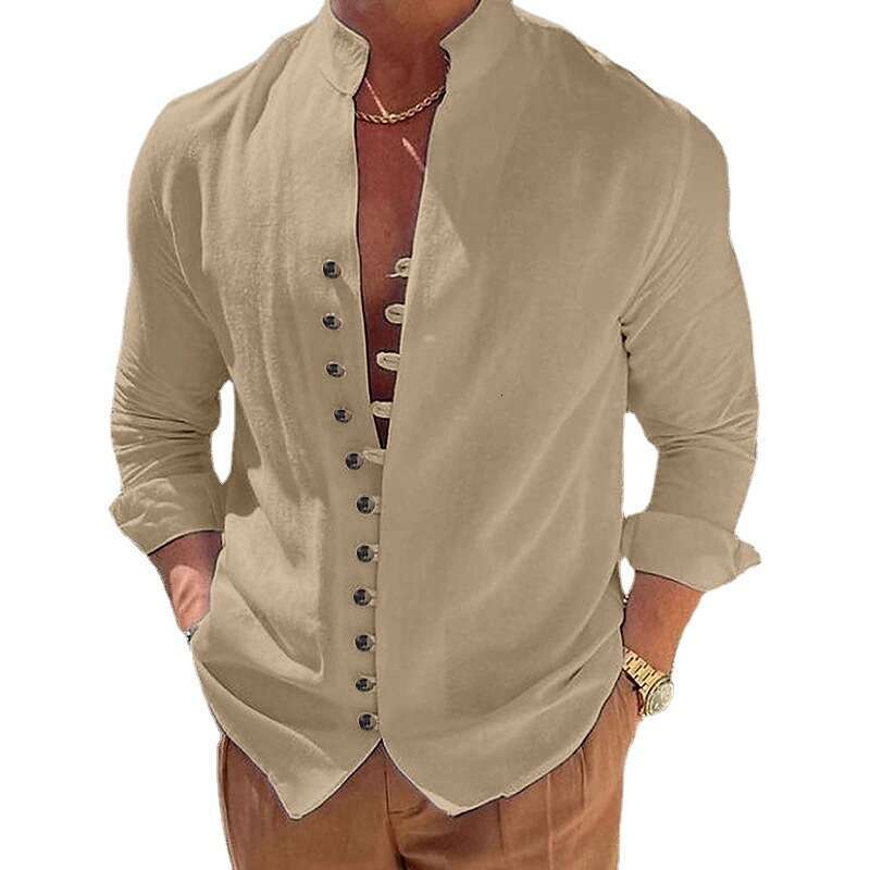 popular men's retro cotton loose long sleeved shirt 2025 new casual versatile fashion clothing