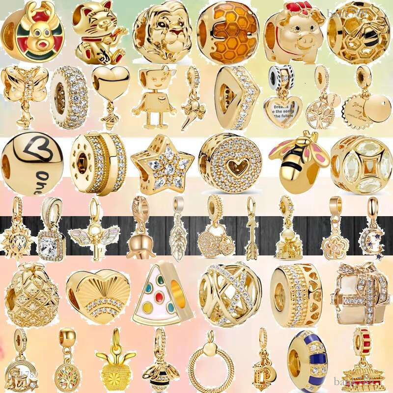 S925 Bracelet Charms For Charm Set Original Box Gold Color Moon Star Lucy Cat Castle Wing Pendants Family Love European Bead Necklace Charms Jew