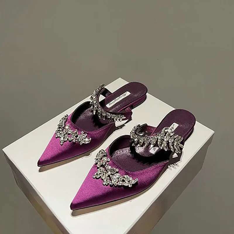 Women's High Heelstemperament Baotou Silk Wheat Ear Rhies Muller Semi-Trailer Pump Pointed Stiletto Sandals