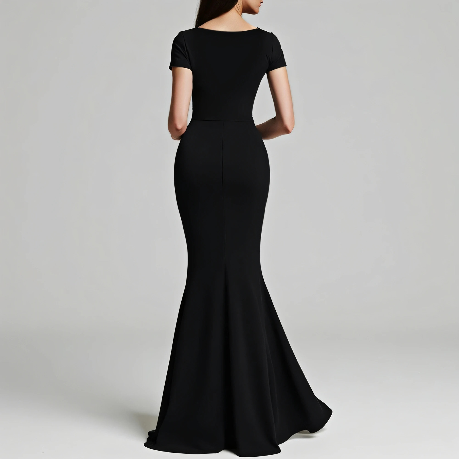 Mia Muse Womens Four Seasons Party Elegant Solid Color Short Sleeve Pendant Neck Maxi Trumpet Anniversary Dress 250313